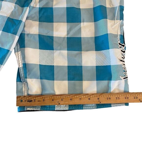 QuikSilver Mens Board Shorts Mid Length Plaid Blue Drawstring Strap Size 35 - Picture 5 of 8